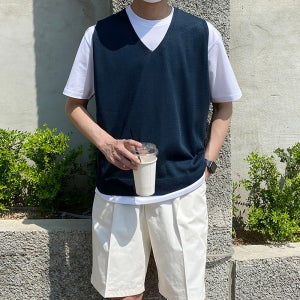 남자 여름 린넨 니트 조끼 시원한 브이넥 베스트 가을 겨울 화이트 네이비