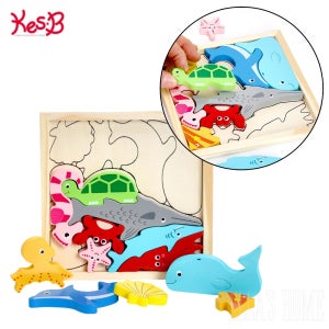 원목 아기퍼즐 해양 12pcs 그림 모양맞추기 퍼즐 유아 두돌아기 교구