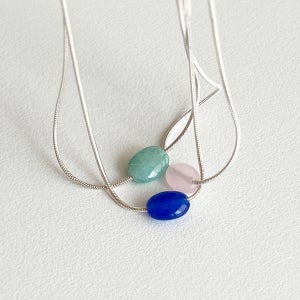 실버925 컬러 원석 포인트 실크체인 은팔찌 3olor 핑크 그린 블루