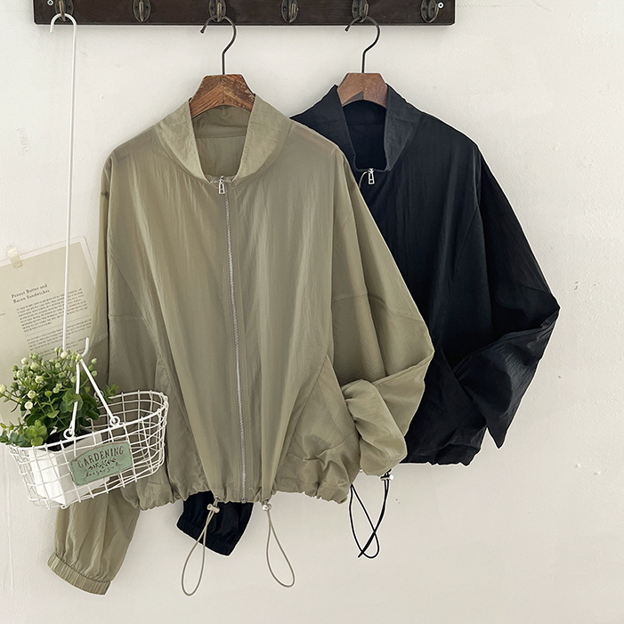 여름 50대 미시 여성 엄마옷 휴가룩 하이넥 밑단 스트링 바람막이 야상 집업 점퍼 잠바