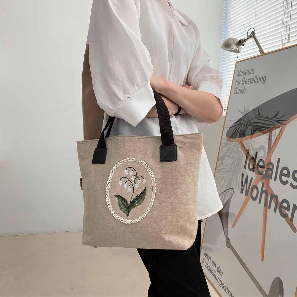 꽃자수 스퀘어 토트백 캔버스 가벼운 손가방 사각 텀블러백 미니 엄마 토드백 나일론 천