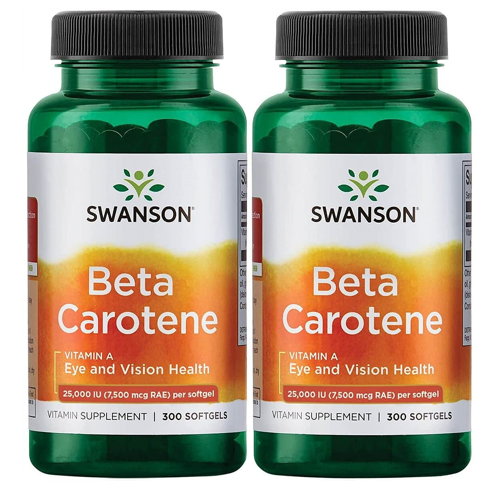 Swanson 베타카로틴 <b>비타민 A 25000 IU</b> (7500 mcg) 300 소프트젤 (2팩)