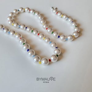 실버925 스왈 진주 컬러 레인보우 비즈 목걸이 바이모브