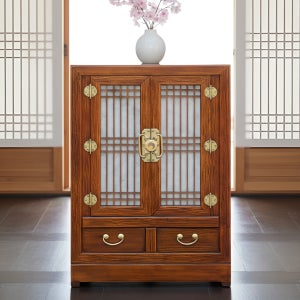 가온공방 원목 제기함 600 창살 2단 수납장 전통 고가구 제기보관함