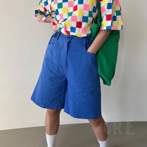 [스타일끄레] 벤티 베이직 데님 5부 팬츠 쨍한 컬러 썸머 데일리 단추 허리 조절 가능