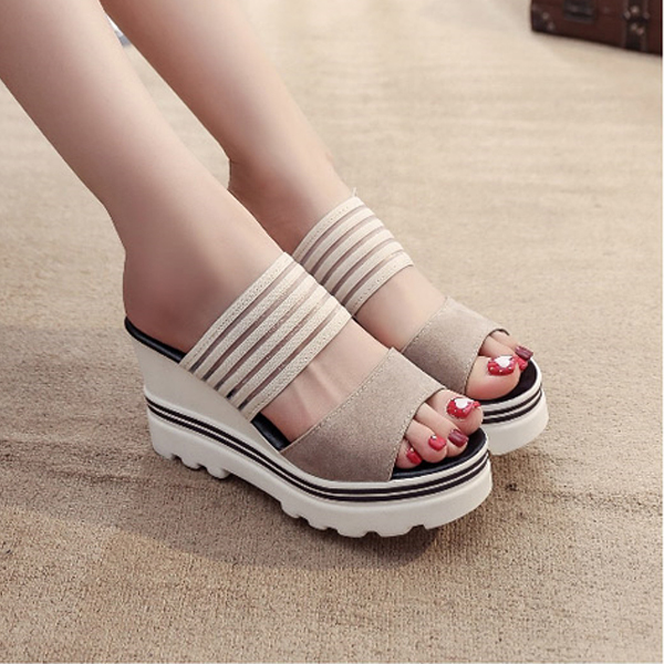 여성 통굽슬리퍼 가보시 웨지힐 샌들 뮬