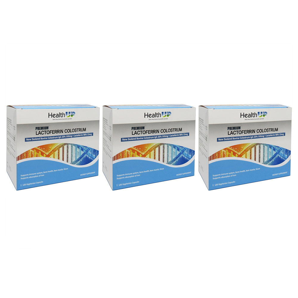 HealthUp 헬스업 뉴질랜드 <b>프리미엄</b> 락토페린 콜로스트롬 Premium Lactoferrin Colostrum 120베지캡슐 3팩