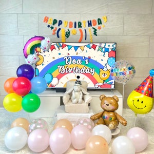 무지개풍선 곰돌이 생일풍선세트 두돌생일상 스크린 생일파티꾸미기 캐릭터 아기1000일