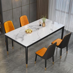 아우스 대리석무늬 모던식탁의자세트 강화유리 식탁세트 다이닝테이블 표준형오렌지 4인용 130