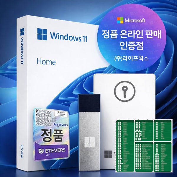 [한국MS정품인증점] 윈도우 11 Windows Home FPP 처음사용자용 영구제품키 설치 USB포함
