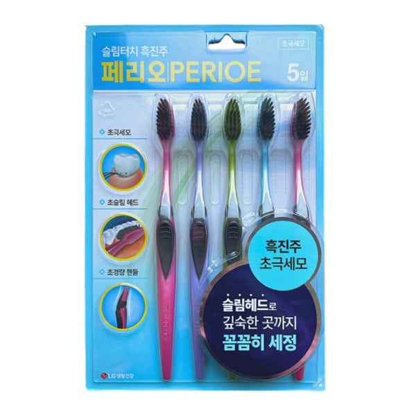LG생활건강 페리오 슬림터치 흑진주 초극세모 칫솔 5입