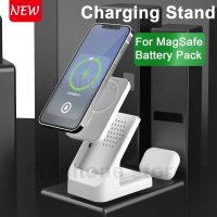 휴대폰 3in1 무선 충전기 MagSafe 배터리 팩을위한 15W 고속 충전 보호 케이스 전화 홀더 Apple 에어팟 Pro 충전 용 데스크 마운트 충전기 스탠드