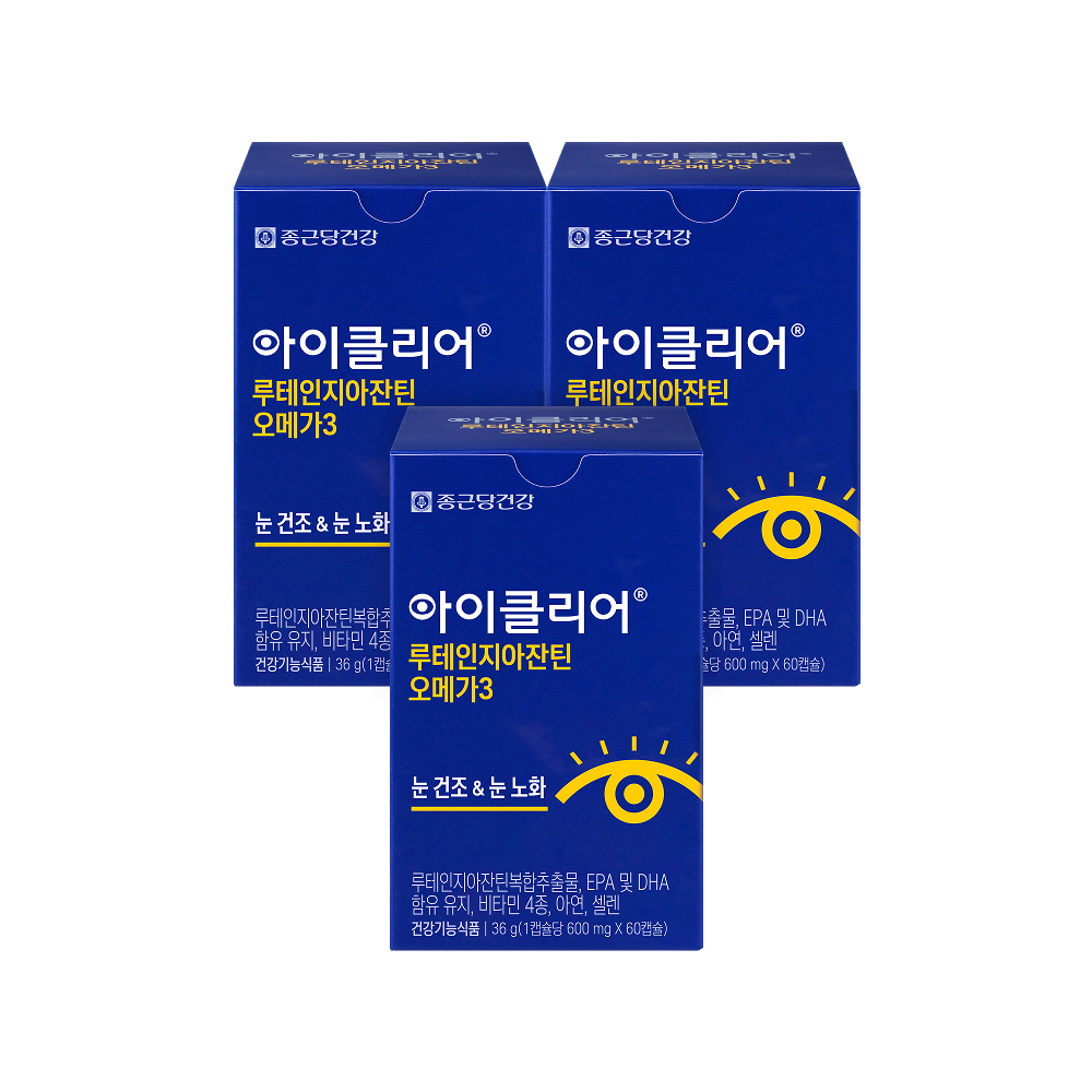 종근당건강 아이클리어 루테인지아잔틴 오메가3 60캡슐, 3개