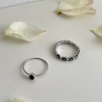 [SET] Black white flower ring 블랙앤화이트 플라워 링 세트