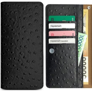 갤럭시A9프로 클럭 카드 지폐 수납 천연가죽 플립 케이스 블랙 G887