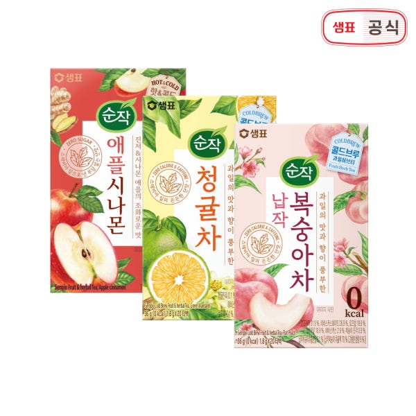 순작 과일허브티 티백 20T 3개 납작복숭아 청귤 애플시나몬 외 1종