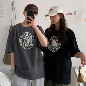 카우스 커플 힙합 남자 오버핏 루즈핏 여름 반팔티 7부 박스 면