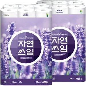 더 도톰한 자연쓰임 무형광 라벤더 화장지 30m 30롤 2팩 총 60롤