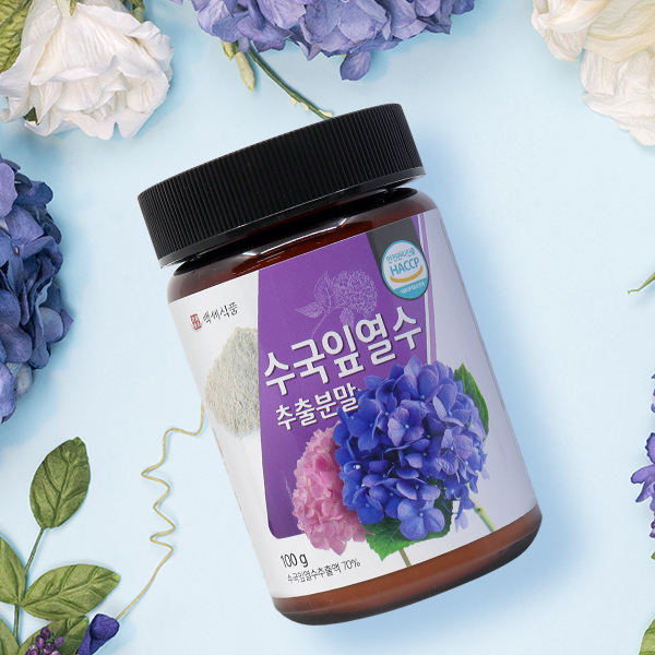 백세식품 국내산 <b>수국잎</b> 열수추출 <b>추출물</b> 분말 가루 파우더 100g통 필로둘신 천연감미료