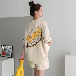 여성 레터링 반팔 반바지 트레이닝세트