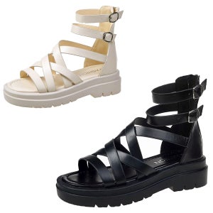 글래디에이터 스트랩 통굽 키높이 샌들