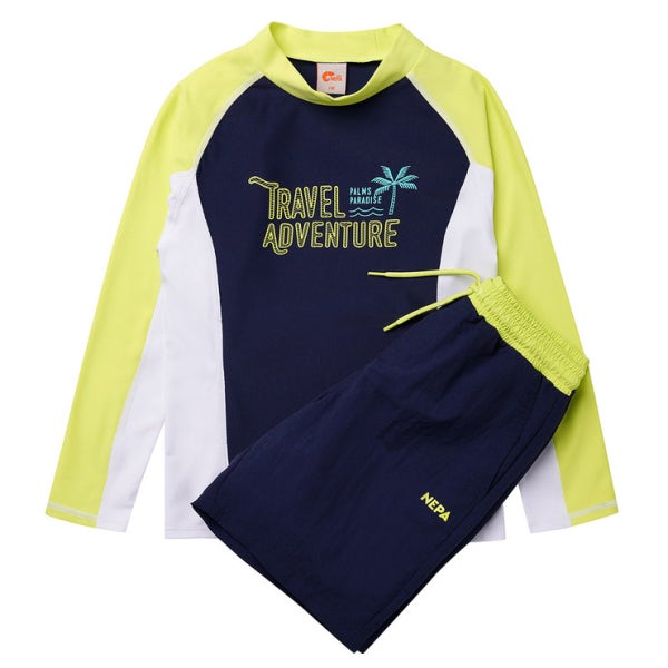 네파 키즈 NEPA Kids 아동 주니어 초등 남아 래쉬가드 수영복 상하세트 라임