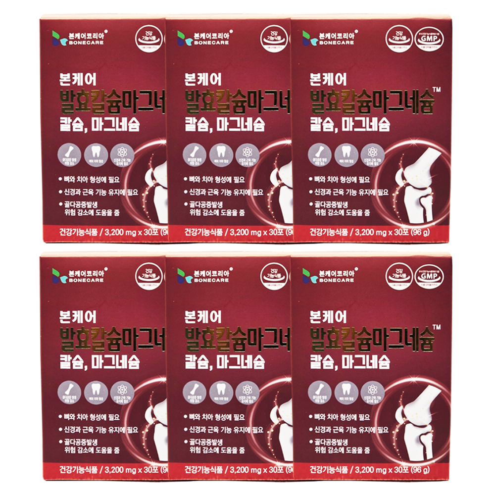 본케어 수용성 발효칼슘마그네슘 이온칼슘 이온칼맥 3200mg 30포, 6개