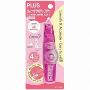 PLUS 수정테이프 WH-624/ 4.2mmX6m/ 케이스 투명핑크/ 리필 화이트색상