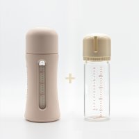 (더블팩)요한손베비스 안심유리젖병 커버보틀240ml(M꼭지, 안심보온커버)+스페어보틀240ml(노꼭지, 노커버) / 바닐라&누드베이지 2P