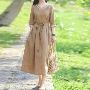 이끼당 플랫브이넥 면마 심플한 원피스