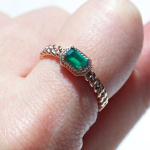 14K 18K 에메랄드컷 그린 오닉스 체인 반지