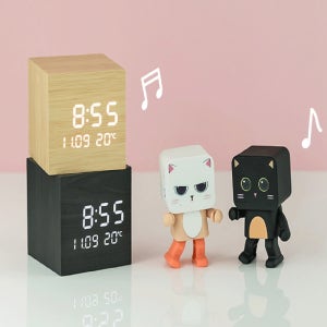 미니 소형 귀여운 온도 날짜 블루투스 스피커 LED 우드 전자 디지털 큐브 탁상 시계