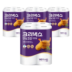 유한킴벌리 크리넥스 안심 3겹 키친타올 140매 3겹 4롤 4팩 화장지 휴지