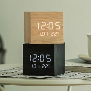 무소음 책상 시간 날짜 온도 나무 미니 소형 사각 led 디지털 탁상 전자 시계