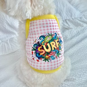 르쁘띠숑 서핑 아트 일러스트 크롭 나시 3COLOR S-2XL 강아지수영복 물놀이