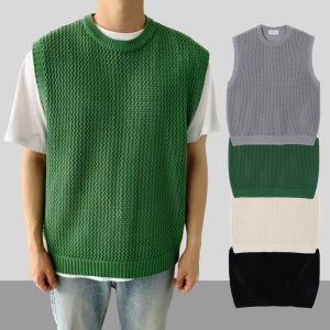 남자여름니트조끼 그물 펀칭 라운드 얇은 남성니트베스트