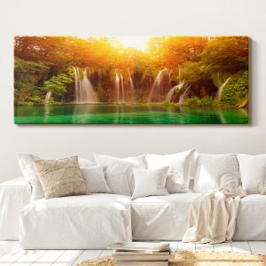 노을빛 폭포 롱 대형(60 x 160cm) 폭포사진 풍경화 돈들어오는 액자 풍수 폭포수 그림