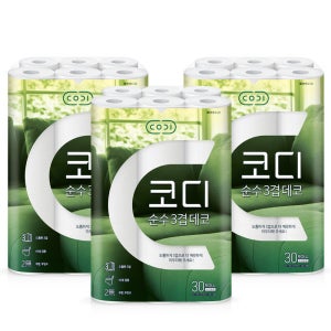 코디 순수 3겹 데코 화장지 휴지 30Mx30롤x3팩 90롤