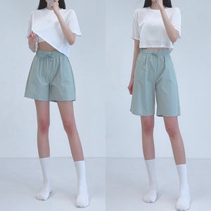 찜k 여성 반바지 하이웨스트 여자 여름바지 썸머반바지 버뮤다팬츠 밴딩 바스락 냉장고 팬츠