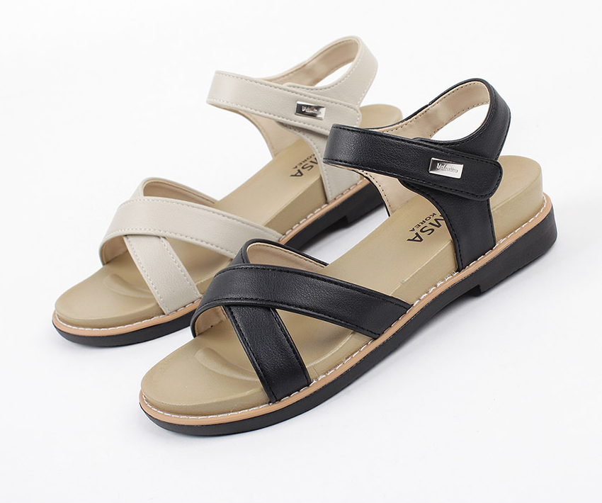 여름 샌들 국내제작 베이직 크로스트랩 발편한 쿠션 샌들 굽4cm