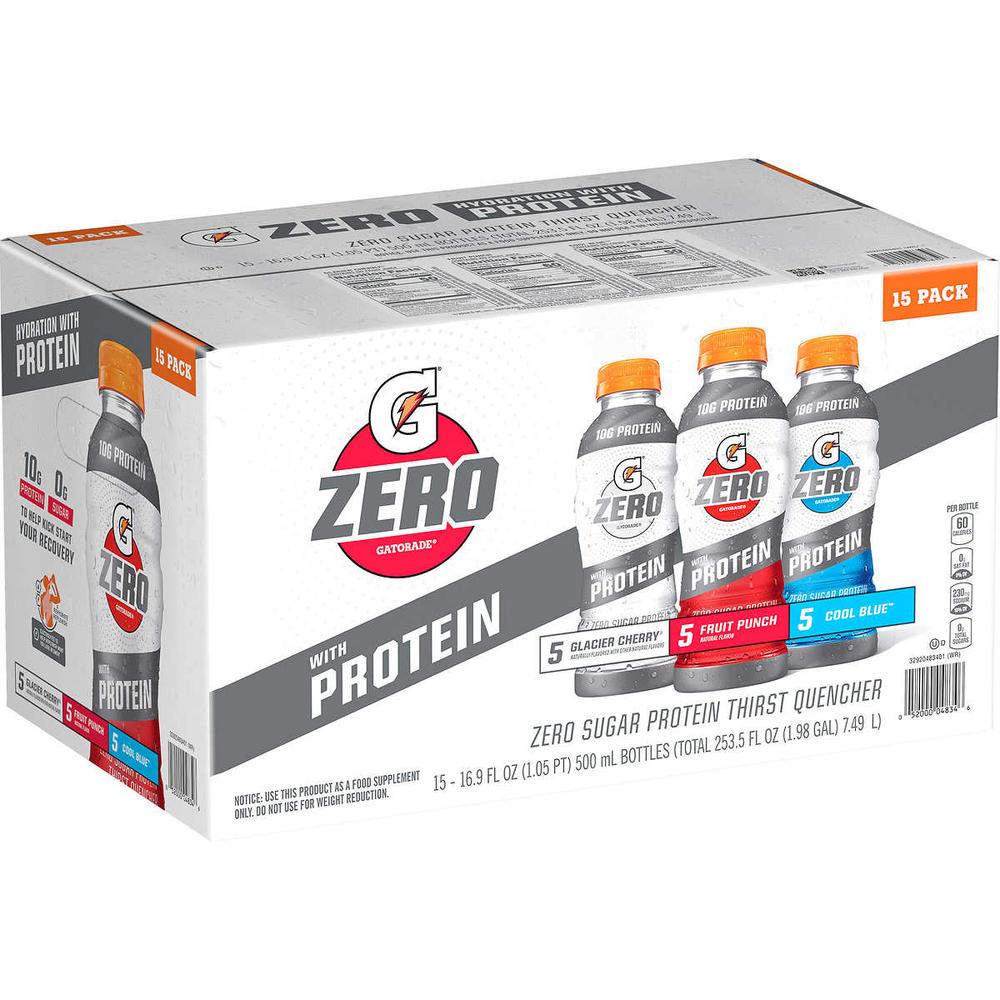 Gatorade Zero Protein Variety Pack <b>게토레이</b> 제로 프로틴 음료 드링크 버라이어티팩 3종 16.9 fl oz 500ml 15개입