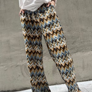 지그재그 쿨링 와이드 밴딩 팬츠 77사이즈가능 냉장고바지 휴가룩 파자마