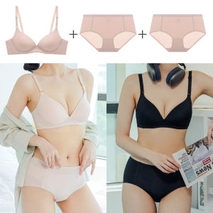판도라by비비안 노와이어 퓨징 심리스윙 메쉬 안감 A B C컵 브라1 팬티2 세트