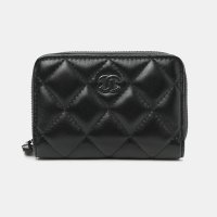 [샤넬] 램스킨 집어라운드 코인 퍼스 Lambskin Quilted Zip Coin Purse Black