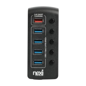 넥시 USB3.1 Gen2 4포트 + 충전 1포트 QC2.4 유전원허브 NX1233
