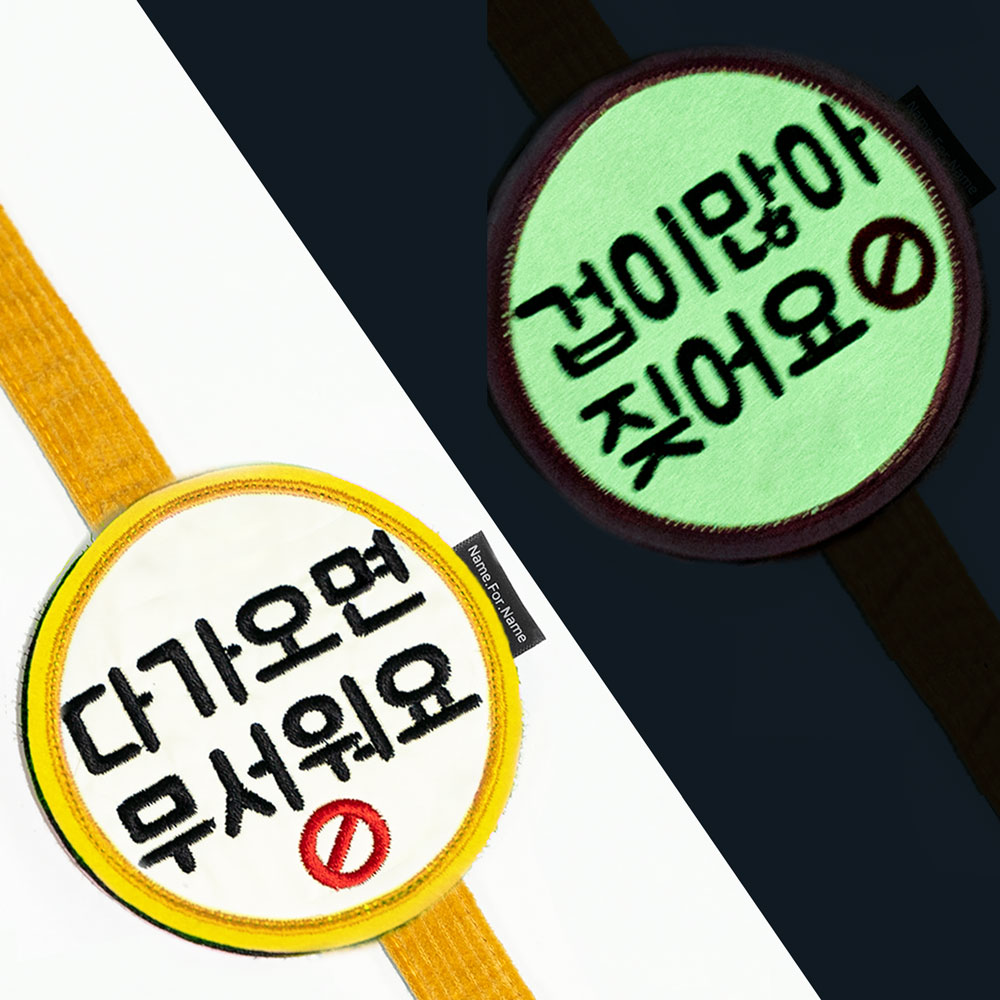 네임포네임 강아지 야간산책 야광 큰글씨 문구커스텀 애견 옐로 펫티켓 산책와펜 7Cm
