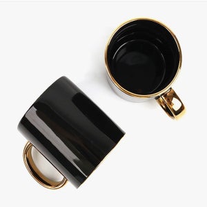국산 24K 골드 라이닝 블랙 손잡이 머그 1P 2P세트 고급 도자기 홈카페 커피잔