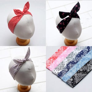 (국내제작) 와이어 머리띠 반다나 헤어밴드 바니 복고 철사 스카프