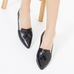 [소가죽수제화]뾰족 태슬 펌프스힐 발편한구두
