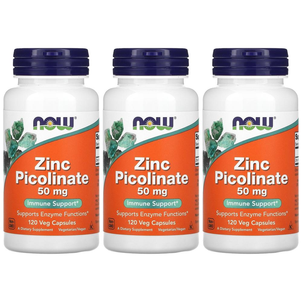 나우푸드 <b>징크</b> 아연 <b>피콜리네이트</b> 50mg 120베지캡슐 3통